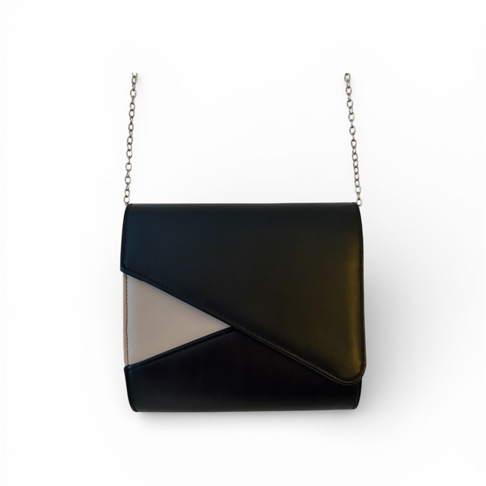 Elegant Black and Cream Asymmetrical Clutch Bag